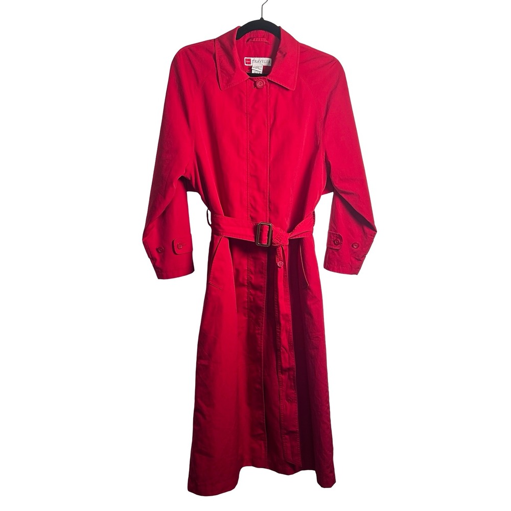 LL Bean Traveler Vintage Red Trench Coat Womens XS Duster OMA62 80s 90s